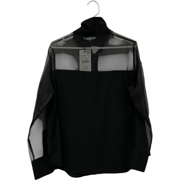 Zara Women Top Blouse Shirt Large L Black Sheer Combination 8372/259 NWT - Picture 8 of 11